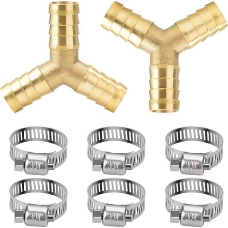 12-mm-Y-Rohrverbinder, Messing-T-Stück mit Widerhaken, 3-Wege-Y-Rohrverbinder mit 6 Rohrschellen (1/5)