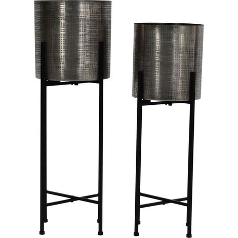 Clyde Floor Standing Planters (Set of 2) - Iron - L25.5 x W25.5 x H76 cm - Nickel