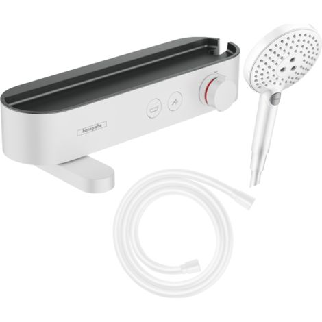 Pack mezclador termostático para baño/ducha HANSGROHE ShowerTablet Select + flexo Isiflex + rociador de ducha Raindance de 3 chorros, blanco mate