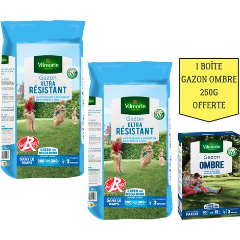 Vilmorin Gazon Ultra Résistant Label Rouge - 5 kg (x2) + Gazon Ombre Offert - 250 g (1/2)