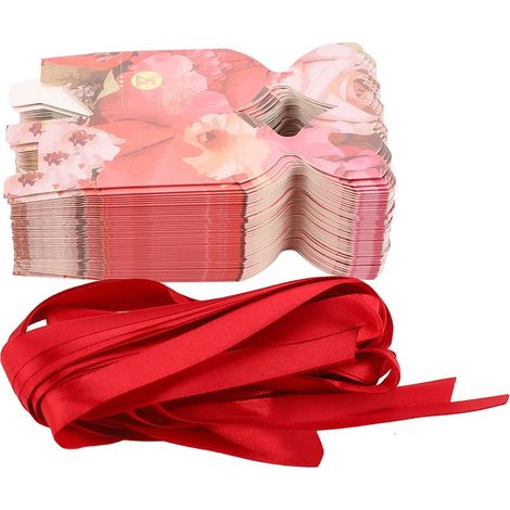 50 Vintage-Geschenkboxen mit Blumenmuster für Hochzeiten, einfach zusammenzubauende Bonbonboxen, Gastgeschenke mit Kordel, DIY Rot HM2251303 (1/5)