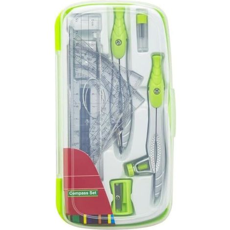 Ensemble de géométrie avec boîte de rangement, rapporteur, règles triangulaires, boussoles géométriques pour designers, dessinateurs d'ingénierie (vert)