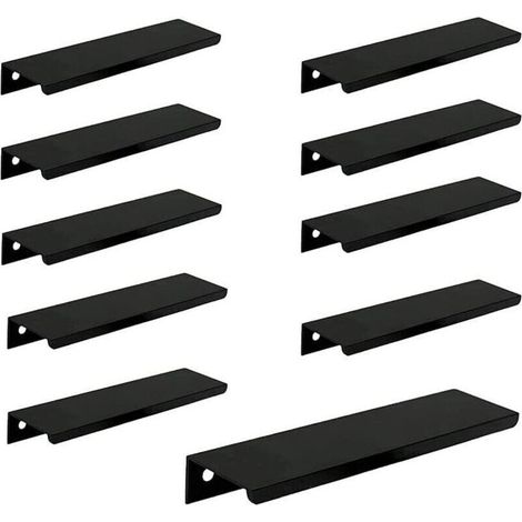 (10 unidades, negro) Tirador invisible largo para puerta de armario, 150 mm de largo, tirador de borde negro sin necesidad de taladrar -Crezuo
