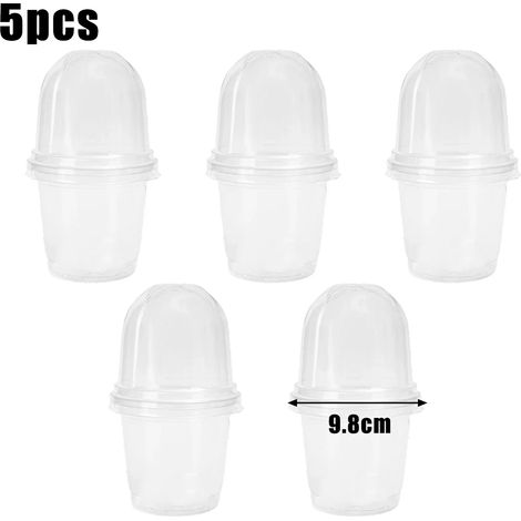 (9,8 cm - 5 pièces) 5 pots de pépinière transparents en plastique pour semis de plantes à fleurs, avec couvercle et dôme d'humidité. (1/4)