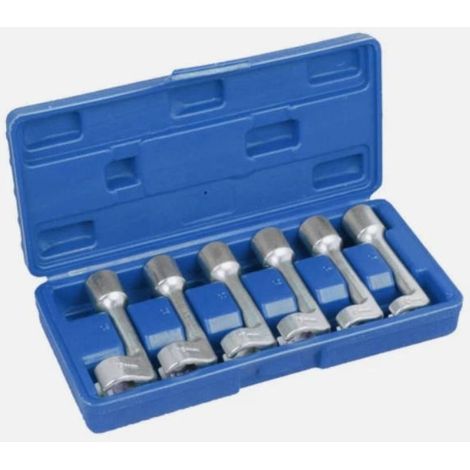 Clé injecteur diesel 1/2 pouce, jeu de 6 douilles ouvertes CR-MO 12 points 12 à 19 mm avec boîte bleue pour lignes d’injection (1/5)