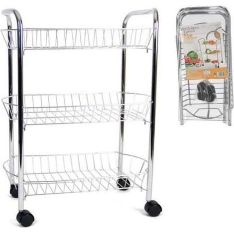 verdulero elise 3 pisos metal cromado 48x27x63 con ruedas giratorias negras