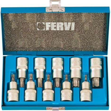 JEU DE 10 CLÉS DOUILLE MÂLE INTÉRIEUR EMBOUT 1/2" TORX T20-T70 FERVI 0622