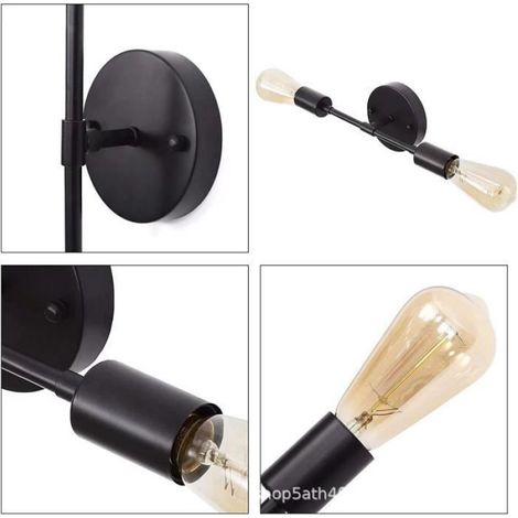 Applique Murales Industrielle,2pcs Noir Lampe Murale en Métal Luminaires Applique Intérieure Éclairage Mural pour Salon (1/4)