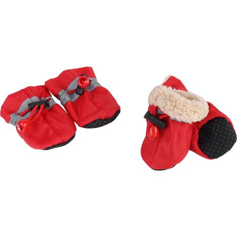 Jeffergarden Chaussures antidérapantes pour chien, bottes, chaussettes pour chien, en coton doux rembourré, rouge 5, 4 pièces/ensemble (1/5)