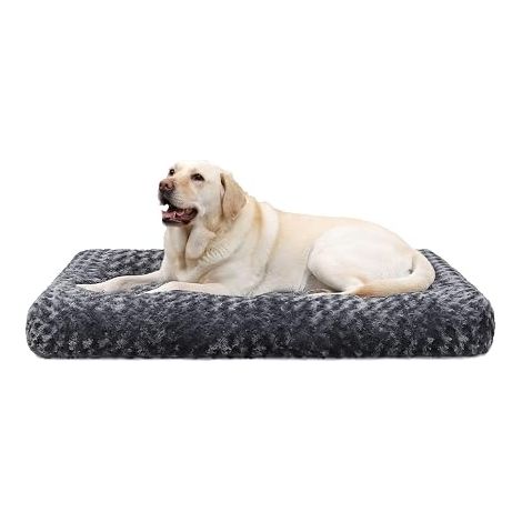 Panier pour Chien Grande Taille, 90x60cm, Coussin Chien Lavable, Velours Rose Moelleuse avec Fond Antidérapant, Tapis Matelas Lit Anti-Stress, Gris Ombre (1/4)