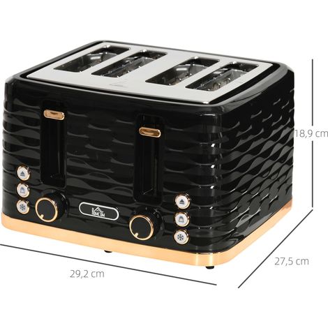 Grille-pain 4 tranches, design ondulé, multifonctions, ramasse-miettes, noir (1/5)
