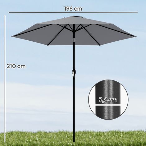 Parasol de jardin rond 2m gris foncé, inclinable 30° manivelle aluminium anti-UV (1/4)