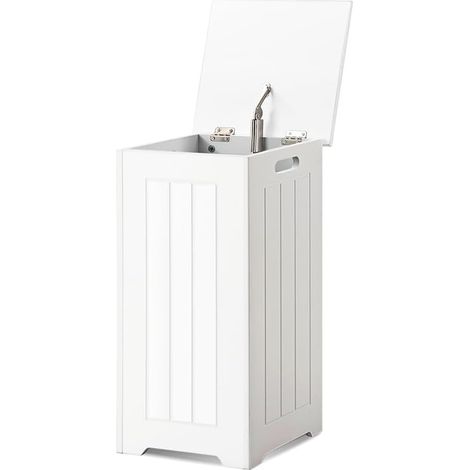 GOPLUS Panier à Linge 34L avec Couvercle à Charnière, Meuble à Linge avec Poignées Creuses Pratiques, Corbeilles à Linge Solide, Peu Encombrant, pour Buanderie/Salle de Bain (Avec Porchette)
