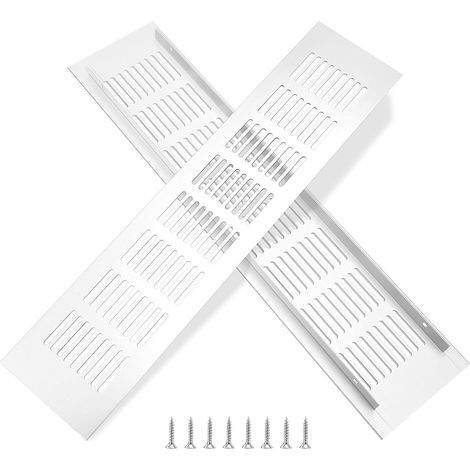 Grille de ventilation en aluminium avec vis, pour la ventilation des armoires et des pièces, 35 x 8 cm, argent, 2 pièces