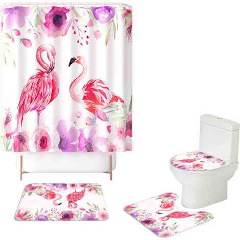Rideau de douche imprimé design numérique, ensemble de 4 pièces avec tapis de bain antidérapant, salle de bain, B (1/5)