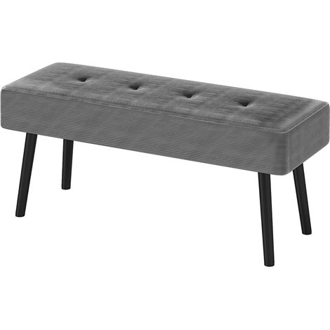 End of Bed Bench, Corduroy Bedroom Bench with Thick Padding Steel Legs, Tufted Window Seat for Entryway, Living Room, Grey (1/5)