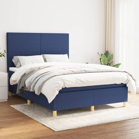Sommier à lattes de lit avec matelas Bleu 140x200 cm Tissu (1/5)
