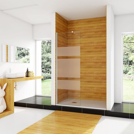 [PRODUIT D'OCCASION]AICA paroi de douche à l'italienne 60x190cm en 6mm verre avec bandes horizontales sérigraphiées (1/5)