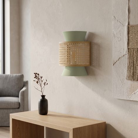 Aplique de Pared Verde Liquen y Vienés Natural  Serie DIARA (1/5)