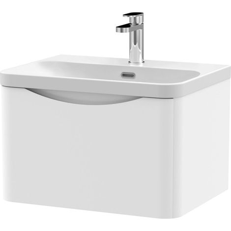 Balterley Dunwood Modern Wall Hung 1-Drawer Bathroom Vanity with Thin Edge Ceramic Basin, Satin White, 600mm
