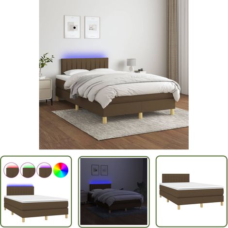 The Living Store Boxspringbett mit Matratze & LED Dunkelbraun 120x200 cm Stoff - Boxspringbett - Doppelbett - Lattenrost - Bettauflage - LED Beleuchtung (1/5)