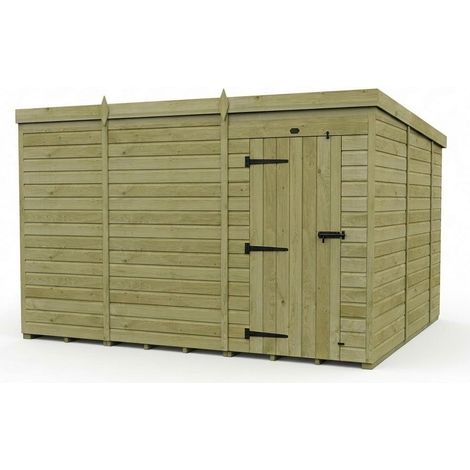 11ft x 10ft Pent Garden Shed Single Door No Windows - Pressure Treated Timber - L335 x W305 x H210 cm - Natural