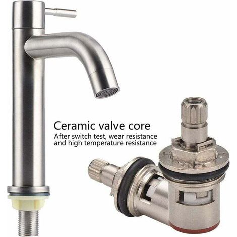 Trimec – Mitigeur de lavabo en acier inoxydable brossé – Installation facile 1 trou – Écoulement anti-éclaboussures – Type clé G1/2 (1/5)