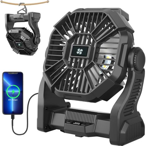 JSSEVN-Ventilateur Camping, Ventilateur Rechargeable Batterie avec Lumière LED et Crochet, 4 Vitesse du Vent pour Tente Dormir Extérieur Intérieur (1/5)