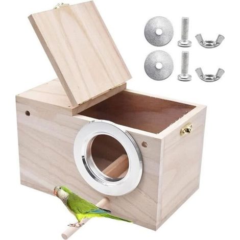 Nid d'oiseau - Elevage - Bois - 12x12x19,5 cm - Pour perroquets et oiseaux exotiques - Durable et sûr (1/4)