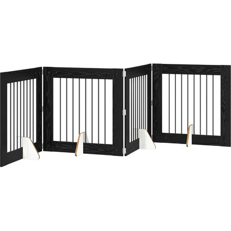 vidaXL Foldable Dog Gate with Stands 4 pcs Black Oak 321 cm