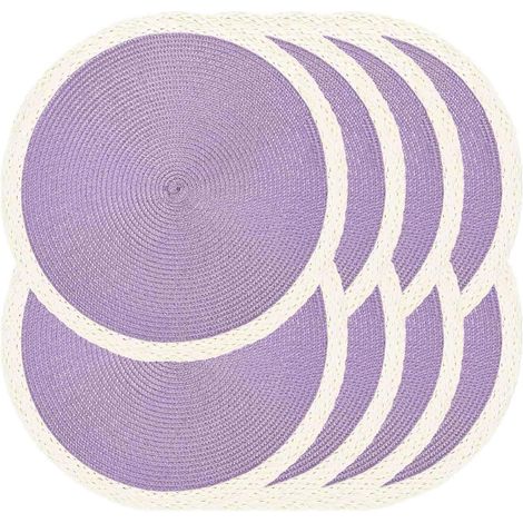 Lot de 8 sets de table ronds tressés - Lavables - Résistants à la chaleur - Pour table de salle à manger - Antidérapant - Pour intérieur et extérieur - Pour Pâques (02 bord blanc, violet,'02 White Edg (1/5)