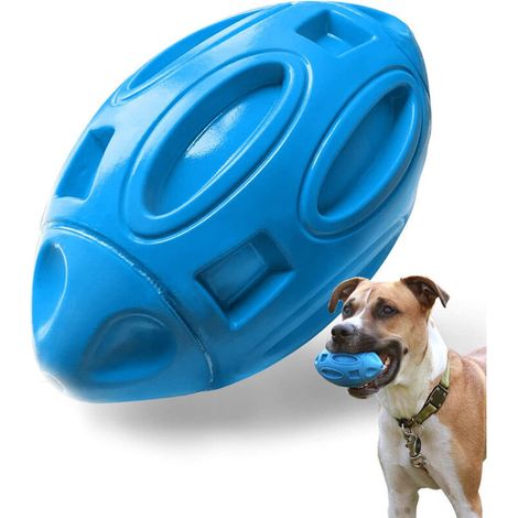 Balle en caoutchouc pour animaux de compagnie avec couineur - Jouet pratiquement indestructible et durable pour chiens de taille moyenne à grande - Bleu clair (1/5)
