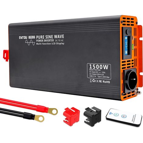 Convertisseur 24v 220v/230v Pur Sinus 1500W/3000W, Convertisseur 24v 220v Camion avec 1 Prise EU de Courant Alternatif et 1 Port USB avec 1 Type-c Port et Écran LCD pour Camping-Car, Camion (1/5)
