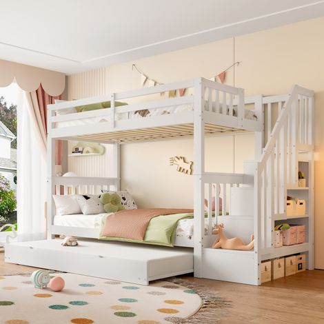 lit enfant superposé gigogne 90x200 bois blanc OKMYHOME (1/5)