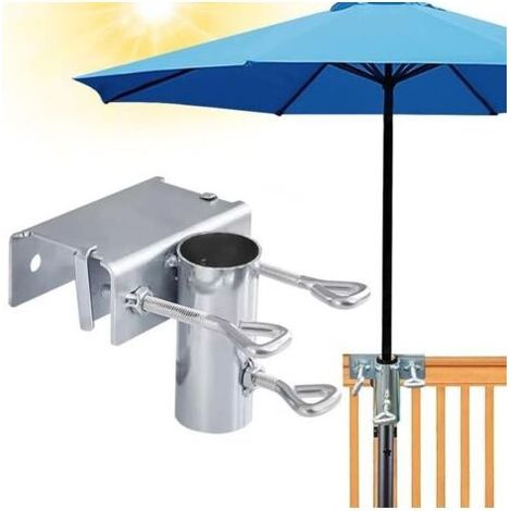 Support de parasol de balcon – Fonte galvanisée anti-rouille – Fixation sur balustrade ou table – Dimensions réglables pour jardin et terrasse-x (1/4)