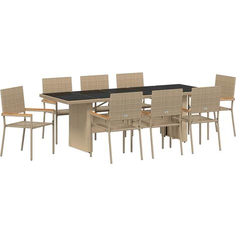 Maison Exclusive - Garten Essgruppe 9 pcs Beige Poly-Rattan