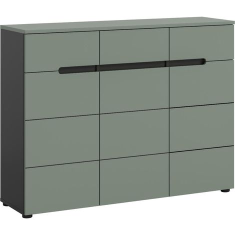 Canu Schuhschrank 3 Türen, 3 Schubladen staubgrün, dunkelgrau.