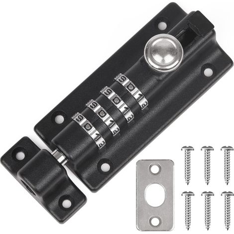 Cadenas à combinaison à 4 chiffres, verrou coulissant à 4 chiffres pour portail de jardin, verrou de sécurité, noir