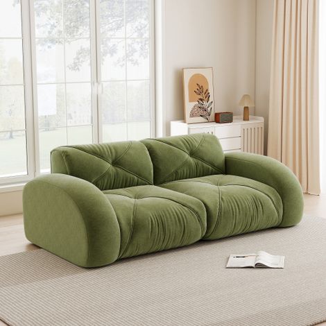 Canapé sans cadre, canapé modulaire 2 places, mousse 32D haute densité, adapté au salon, tissu Chenille confortable, design antidérapant, aucun montage nécessaire, vert