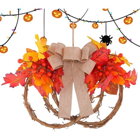 Guirlande d’Érable Automnale Artificielle, Feuillage Réaliste avec Corde, Décoration Halloween pour Cadre de Porte, Fenêtre. (1/5)