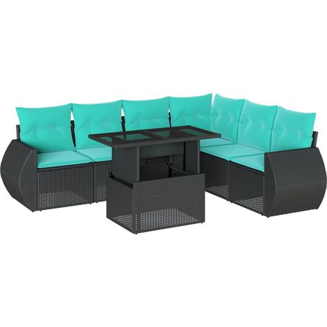 7-teiliges Gartensofa-Set mit Kissen, schwarzes Polyrattan vidaXL (1/5)