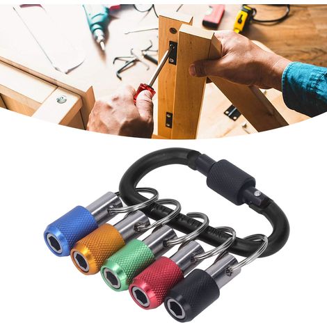 1/4-Zoll-Sechskantschaft-Bohrerhalter, Schlüsselanhänger-Bithalter, Bitverlängerung kompatibel mit den meisten tragbaren Elektroschraubern und Bohrmaschinen, schwarzer Karabinerhaken + rote, gelbe, bl (1/5)