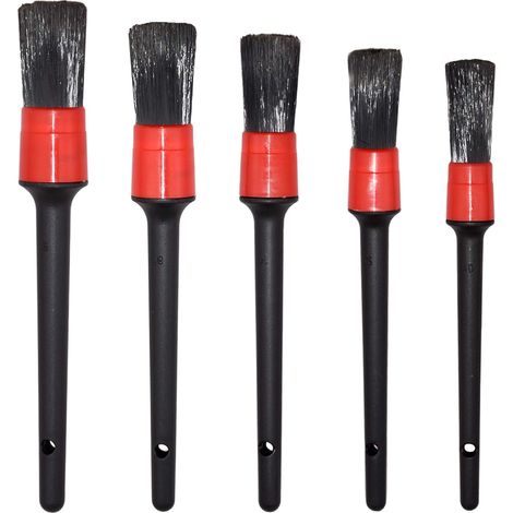 Set di spazzole per la pulizia - 5 diverse misure, setole premium, setole miste, manico in plastica, per la pulizia di ruote, motore, interni e prese d'aria