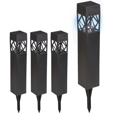 Relaxdays Solarlampen 4er Set, kaltweiß, wasserdicht, Dämmerungssensor, LED Solarleuchte, HxBxT: 41 x 6 x 6 cm, schwarz