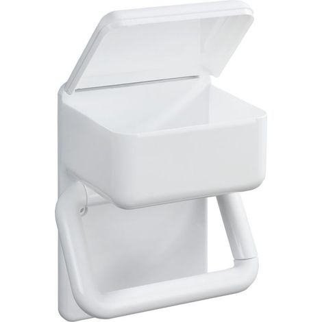 Wenko Porte-papier toilette 2en1 avec bac lingettes humides, plastique blanc, fixation facile vis chevilles fournies (1/5)