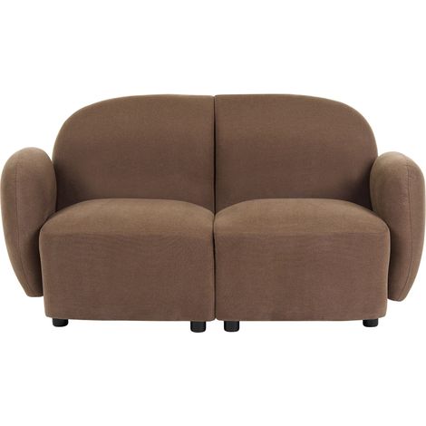 2 Seater Sofa Brown Fabric Upholstery Plastic Legs Water-Repellent Rounded Backrest and Armrests Retro Style Living Room JULE (1/5)