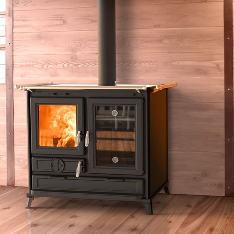 Cuisinière à bois en fonte raccordable - THERMOROSSI Margot Evo 12.1 kW Avec kit air - Avec 2 barres latérales (1/5)