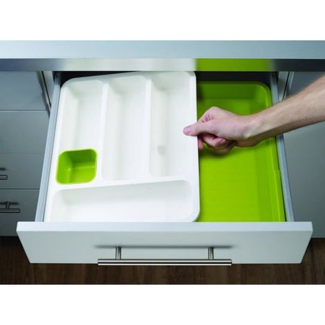 Range Couvert Extensible pour Tiroir, Organiseur de tiroir Ajustable - Blanc/vert (1/4)