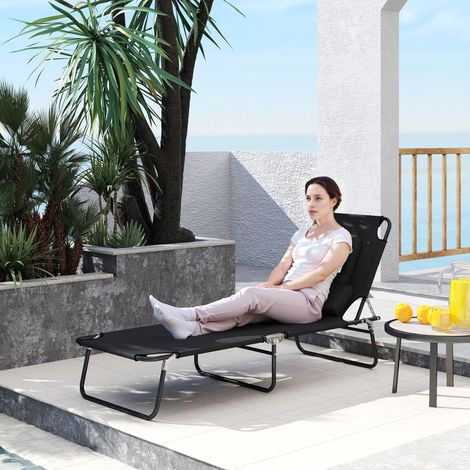 Tumbona plegable Outsunny, reclinable en 4 posiciones, incluye 3 cojines, color negro. (1/5)