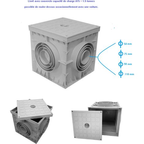 Regard de visite PP gris 200x200x200 pour Conduite EAU - Eaux pluviales -câble électrique